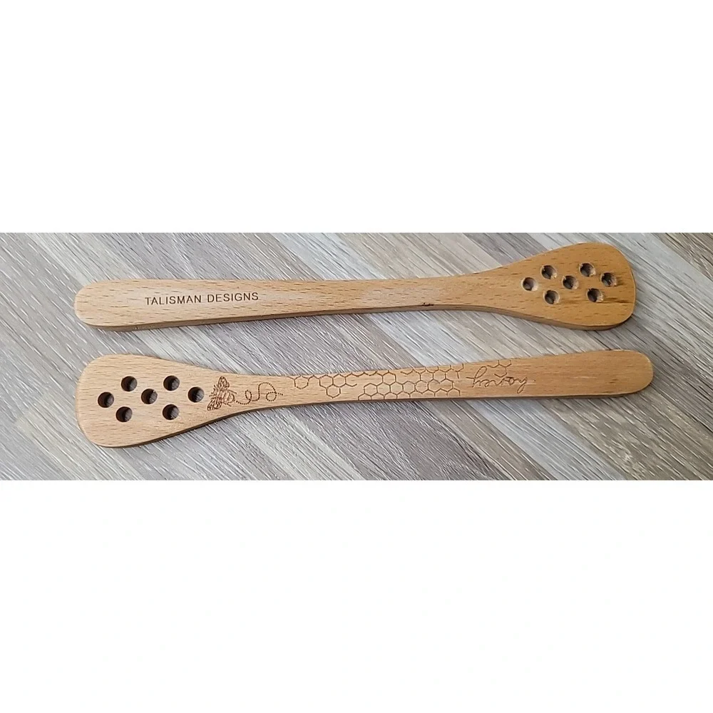 2 Talisman Designs Laser‎ Etched Beechwood Honey Spreader | Honey Bee Design